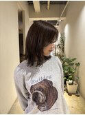 抜け感レイヤー外ハネミディ×艶ブラウン