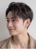 ビジネスアップバングメンズパーマツーブロック爽やか夏