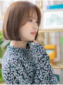 暖色系カラー透けバング前下がりぷつっとボブa大宮20代30代40代