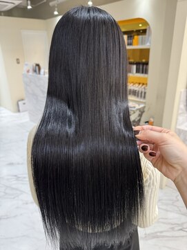 シェノン サントル(CHAINON CENTRE) 黒髪/グレーベージュ/レイヤーロング/前髪パーマ