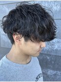 メンズマッシュパーマ波巻スパイラルパーマニュアンスパーマ眉毛