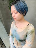 ハンサムショート、水色カラー、ブルーカラー、グラデーション