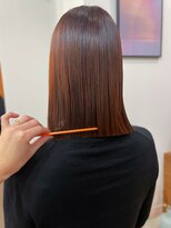 ハニーシブヤ(HONEY shibuya)&nbsp;オレンジブラウンぱつっとミディ大人可愛い切りっぱなしミディ