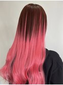 長さ出しピンクグラデーションエクステ