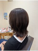 くびれミディアム 外ハネ 韓国風顔周り デザインカラー