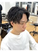 【スパイラルパーマ×センターパートウルフ】メンズカット名古屋