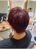 サーフカール刈り上げセンターパートデザインカラーワインレッド