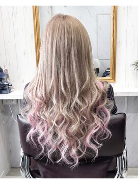 ディーシー 池袋(D.C) シールエクステ/ミルクティー/ハイトーンカラー/インナーピンク