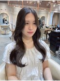 セミディダークアッシュシアーカラー姫カット【韓国ヘア鈴木颯】