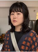 前髪ありニュアンスミディアムパーマ 