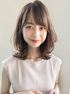 キリ 表参道(kyli) 大人かわいい前髪 ココアブラウン フリンジウェーブ 薄めバング