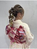 成人式　編みおろしツインポニーテール