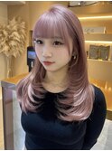 ピンク×レイヤーカット