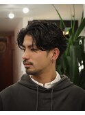 センターパートフェザーパーマ