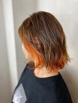 ラトリエ ブロカント 立川北口店(L'atelier BROCANTE)&nbsp;インナーカラー イヤリングカラー オレンジ ベージュ 外ハネボブ