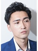 爽やかオールバック癖毛風パーマツーブロックショート