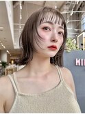 マロンベージュ姫カットレイヤー外ハネボブ