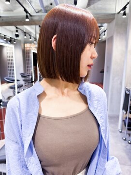 ロンド エメ 柏(Lond aimer) ミニウルフチェリーブラウンブリーチなしショートボブ前髪/柏柏