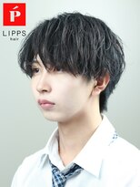 リップス 天神(LIPPS)&nbsp;縦落ちツイストパーマツーブロックマッシュショートヘア黒髪