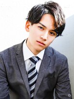 アフロート ディル(AFLOAT D'L)&nbsp;スーツ短髪ツーブロック束感モテる黒髪パーマ流行新郎髪型結婚式