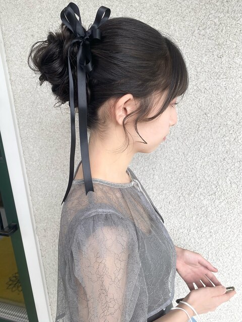 結婚式のお呼ばれヘアセット　ゆるふわリボンアレンジ