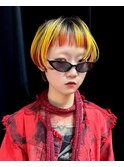 オン眉イエローショートボブ