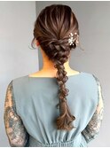 結婚式 お呼ばれヘアセット 編み下ろしヘア ローポニー