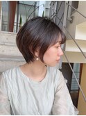 【津賀　涼】ショートグレージュカラーボブウルフココアベージュ