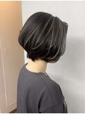 白髪ぼかし脱白髪染めショートヘアショートボブカットハイライト