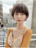シースルー前髪マッシュショートボブ30代ヘアスタイル小顔つや髪