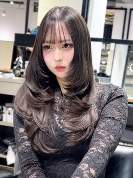 アルバム 池袋(ALBUM) 韓国ヘアロング顔周りレイヤーダークアッシュ_F21398