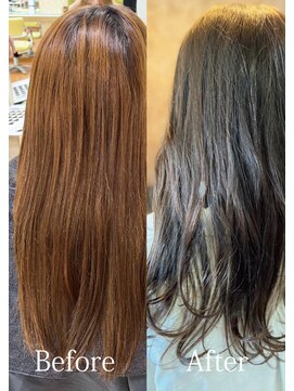 アークスヘアー 艶感ストレートアッシュグレージュハイライト透明感ロング