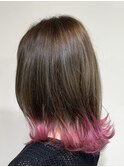 ピンク 裾カラー ケアブリーチ