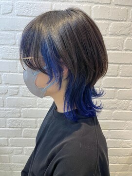 デイジー インデックスヘア 大島店(DAISY index hair) 襟カラー×ショートウルフインナーカラーネイビーブルーブルー