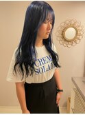 ケアブリーチネイビーブルーカラー顔周りレイヤーカット韓国ヘア