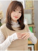 透け感カーキベージュミディアムレイヤーc7戸田公園0代30代40代