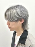 メンズセンターパートウルフグレージュホワイトシルバーカラー