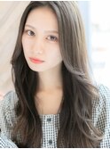 透明感のある黒髪/暗髪デジタルパーマ小顔フェミニンロング