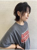 ウルフスタイル/暗髪カラー/透明感カラー/アッシュブラック
