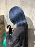 切りっぱなしボブ/外はねボブ/ブルーグレージュ/ブルーシルバー