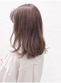 Say.ミディアムボブチェリーブラウンお団子ヘアワインレッド