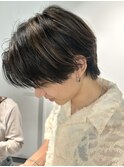 メンズメッシュメンズハイライトセンターパートウルフカット渋谷