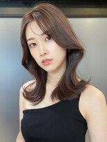 小顔見え韓国ヘア 流れる顔まわりカット OL ７トーン 暗めカラー