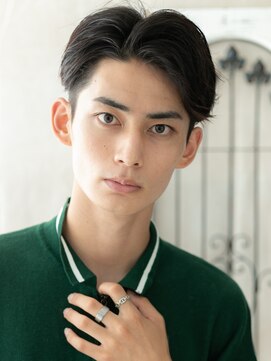 理容ハンサム 戸田公園店 ネイビーブラック七三分けツーブロック好感マッシュB戸田公園