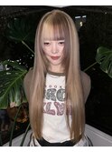 ロングレイヤー ローライトベージュ ブラウン セクションカラー