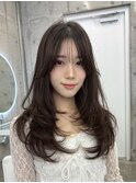 透明感カラーくびれヘアレイヤーカット前髪顔周りカット韓国ヘア