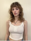 ミディアムウルフレイヤーブリーチなしダブルカラーオリーブ