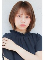 ☆30代40代50代大人かわいいテラコッタフェザーバング艶髪ボブ