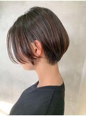 コスメストレート、ショートボブ、グレージュ、透け感カラー
