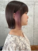 インナーカラーラベンダー　イヤリングカラー　ボブ　表参道